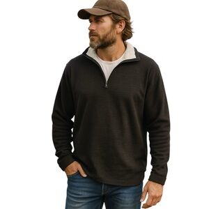 Orvis Med Brown Quarter Zip Fleece Lined Jacket Sweatshirt Pockets Fall Casual